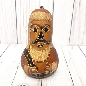 Hand Carved Peruvian Gourd Santa Figure 6” Mate Burilado Folk Art Christmas